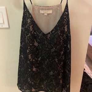 Loft black lace and nude double layer tank top